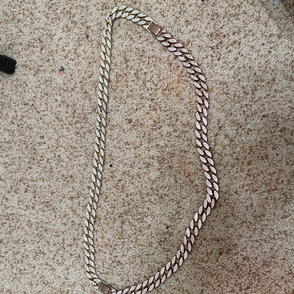 Rhinestone Cuban Link Necklace in gold and rose gold tone metal